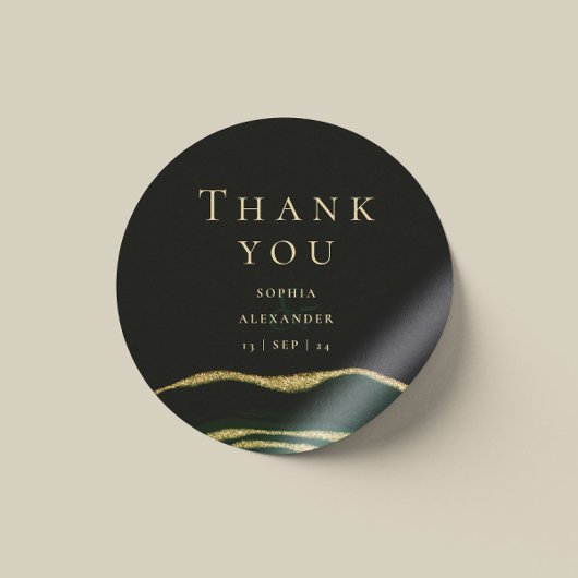 Groen, goud en glitter agaat edelsteen ronde sticker