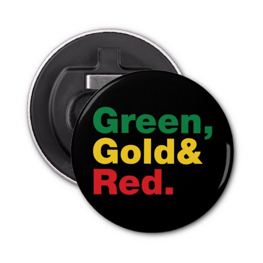 Groen, goud en rood. button flesopener (Voorkant)