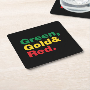 Groen, goud en rood. vierkante kartonnen onderzetter