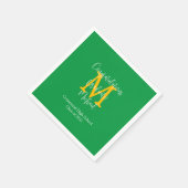 Groen Goud en Wit Afstuderen Naam Monogram Servet (Hoek)