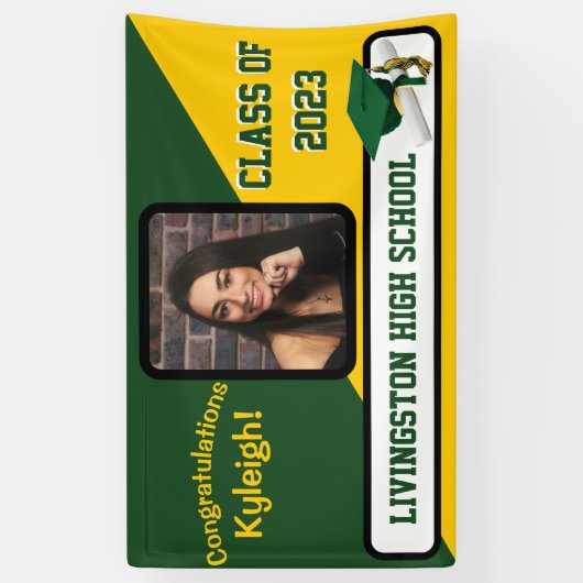 Groen, goud en wit Afstuderen Spandoek (Verticaal)