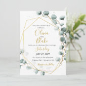 Groen & Goud Eucalyptus Bruiloft uitnodiging (Staand voorkant)