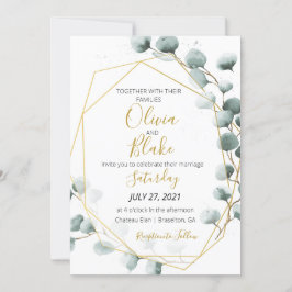 Groen & Goud Eucalyptus Bruiloft uitnodiging