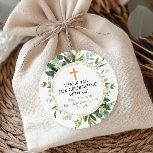 Groen goud eucalyptus eerste communie doop bedankjes labels