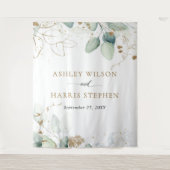 Groen Goud Eucalyptus Rustiek Huwelijk Wandkleed (Voorkant)