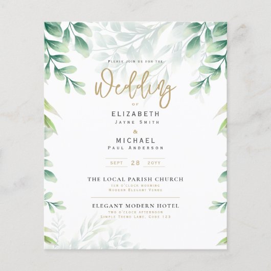 Groen Goud FOTOBRUILOFT UITNODIGING BUDGET Flyer (Voorkant)