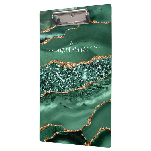 Groen Goud Geode Marmer Aangepaste Naam Klembord (Links)