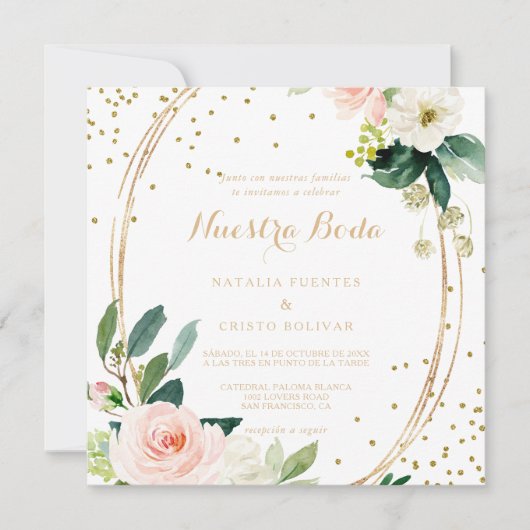 Groen & Goud Geometrisch Elegant Spaans Huwelijk Kaart (Voorkant)