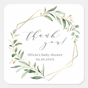 Groen Goud Geometrische Dank Je Wel Rustieke Baby  Vierkante Sticker