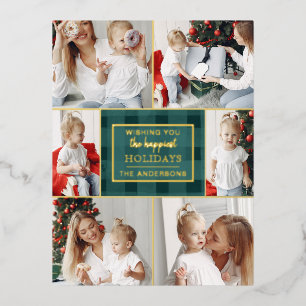 Groen Goud Geruit Niet Traditionele Fotocollage Folie Feestdagen Briefkaart