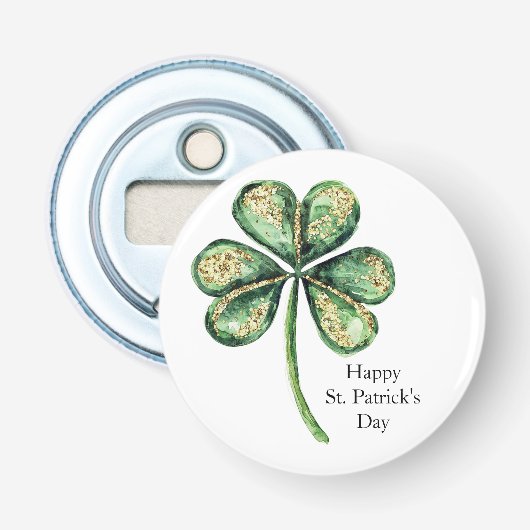 Groen Goud Glans Klaver St. Patrick's Dag Button Flesopener (Voorkant)