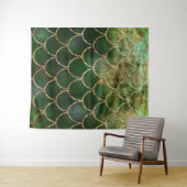 Groen & Goud Glanzende Zeemeermin Vissen Schubben Wandkleed (In Situ (horizontaal))