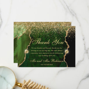Groen Goud Glitter Agate Trouwring Bedankkaart