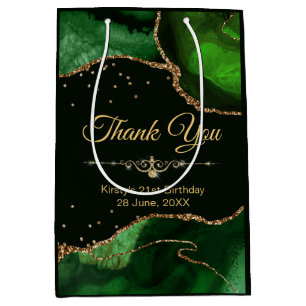 Groen & Goud Glitter Agate Verjaardag Bedankt Medium Cadeauzakje