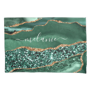 Groen Goud Glitter Emerald Custom Name Kussen Hoes