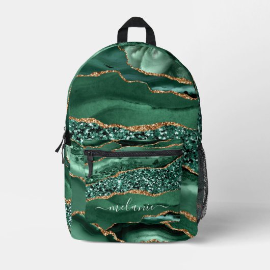 Groen Goud Glitter Marble Custom Name Rugzak (Voorkant)
