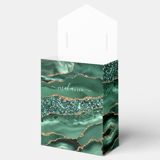 Groen Goud Glitter Marmer Aangepaste Naam Gift Box Bedankdoosjes (Geopend)