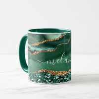 Groen Goud Glitter Marmer Aangepaste Naam Mok