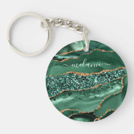 Groen Goud Glitter Marmer Aangepaste Naam Sleutelh Sleutelhanger