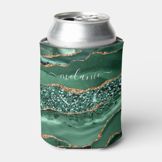 Groen Goud Glitter Marmeren Koelbox Custom Name Blikjeskoeler (Blikje Voorkant)