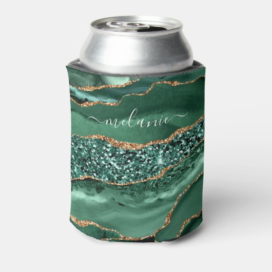Groen Goud Glitter Marmeren Koelbox Custom Name Blikjeskoeler (Blikje Achterkant)
