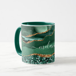 Groen Goud Glitter Marmeren Mok met Aangepaste Naa