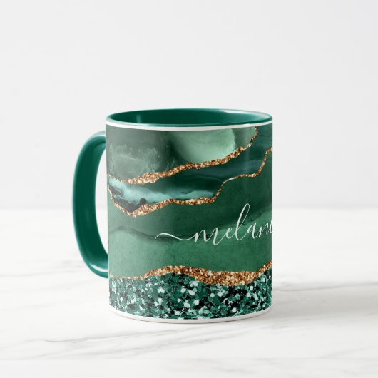Groen Goud Glitter Marmeren Mok met Aangepaste Naa (Voorkant links)