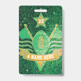 Groen & Goud Glitter School Voetbal Team Sportarti Badge