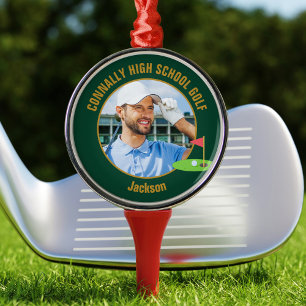 Groen Goud Golfer Foto Hoge School Golf Team Metalen Ornament