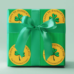 Groen & Goud Happy St Patrick's Day Groen Gestreep Cadeaupapier