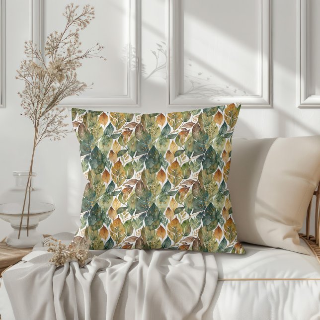 Groen Goud Herfst Bladeren Kussen (Green Gold Autumn Leaves Throw Pillow 1)