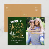 Groen & Goud HOLLY JOLLY KERSTMIS Fotokaart Feestdagenkaart (Voorkant / Achterkant)