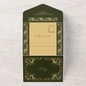 Groen Goud Kant Elegant Budget Bruiloft All In One Uitnodiging (Buitenkant)