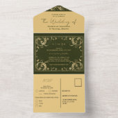 Groen Goud Kant Elegant Budget Bruiloft All In One Uitnodiging (Binnen)