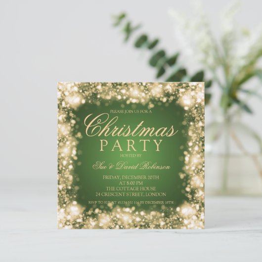 Groen Goud Kerstmis Party Sparkling Lights Kaart (Staand voorkant)