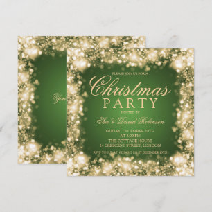 Groen Goud Kerstmis Party Sparkling Lights Kaart