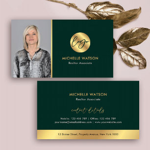 Groen & Goud Logo Elegant Vastgoed Notaris Foto Visitekaartje