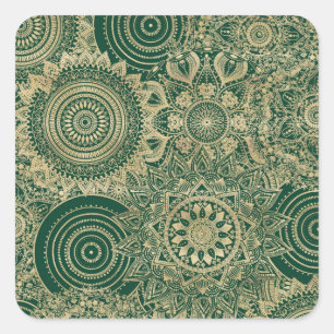 Groen Goud Mandala Collectie Vierkante Sticker