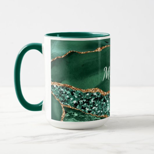 Groen Goud Marmer Glitter Emerald Custom Name Mok (Links)