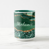 Groen Goud Marmer Glitter Emerald Custom Name Mok (Midden)
