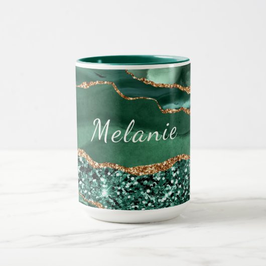 Groen Goud Marmer Glitter Emerald Custom Name Mok (Midden)