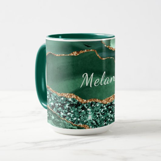 Groen Goud Marmer Glitter Emerald Custom Name Mok (Voorkant links)