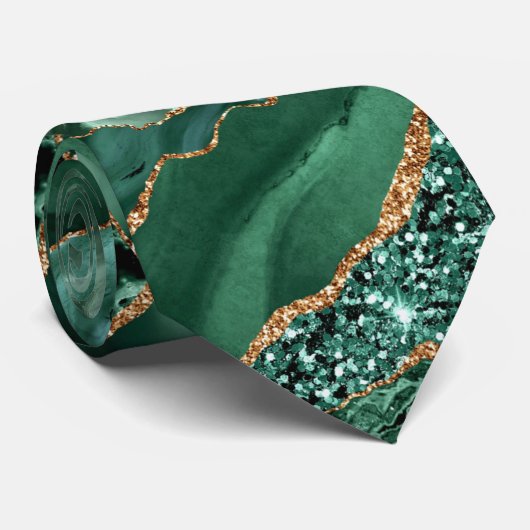 Groen Goud Marmer Glitter Smaragd Stropdas (Opgerold)