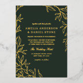 Groen Goud Minimale Elegante Leaf Wedding Folie Uitnodiging (Voorkant)