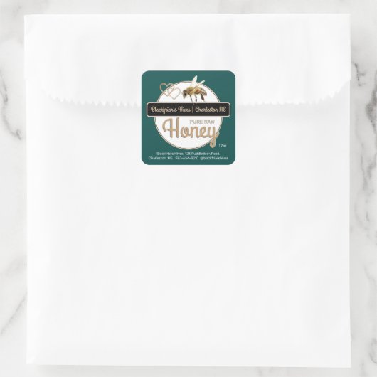Groen Goud Modern Script Honing met Honingbij Vierkante Sticker (Tas)