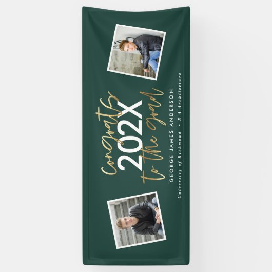 groen goud modern script multi-foto afstuderen spandoek (Verticaal)