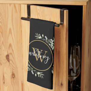 Groen Goud Monogram Chique Script Zwart Theedoek