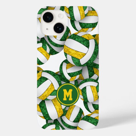 Groen goud monogram meisjesvolleyballen patroon Case-Mate iPhone case (Achterkant)