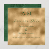 Groen Goud Monogram Moderne Trouw  Save The Date (Voorkant / Achterkant)