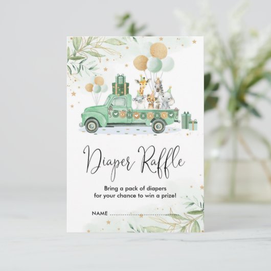 Groen Goud Oerwoud Safari Dieren Luier Raffle Informatiekaartje (Staand voorkant)